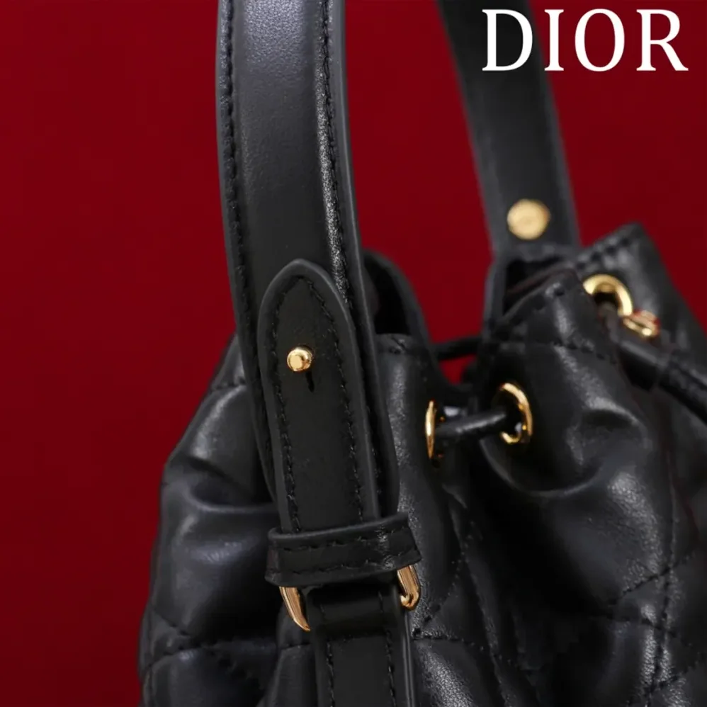 Dior Small Dior Caro Bucket Bag Black Macrocannage Lambskin for Women