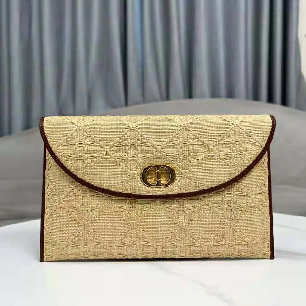 Dior 30 Montaigne Avenue Pouch with Flap Natural Cannage Raffia for Women