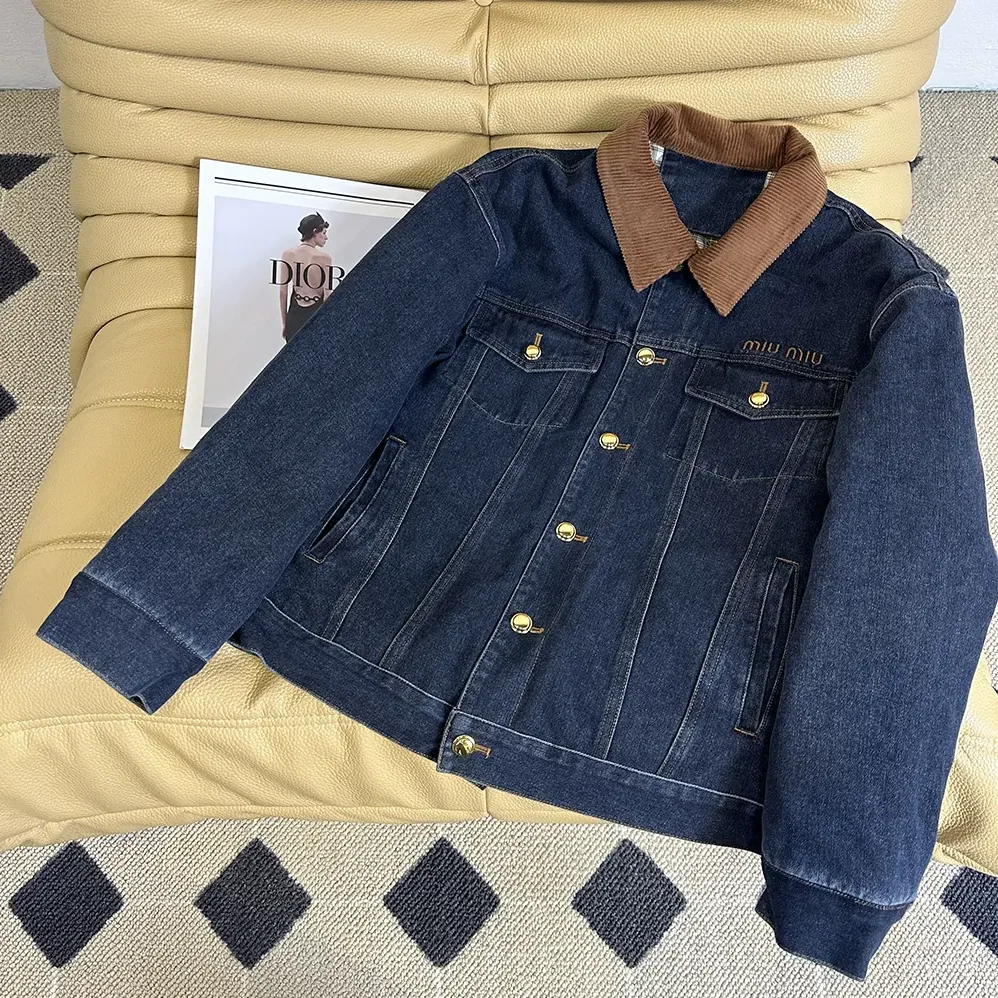 Miu Miu Flocked Denim And Velvet Blouson Jacket for Women