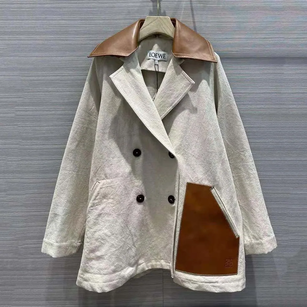 Loewe Trapeze Peacoat in Cotton and Linen for Women Loewe Trapeze Peacoat in Cotton and Linen for Women
