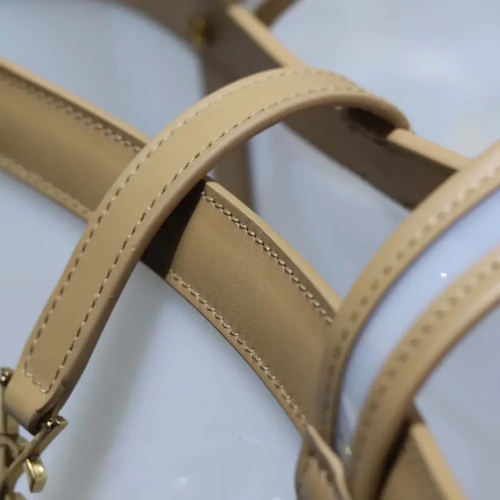 Saint Laurent YSL Panier Medium in Vinyl and Vegetable-tanned Leather for Women in Beige
