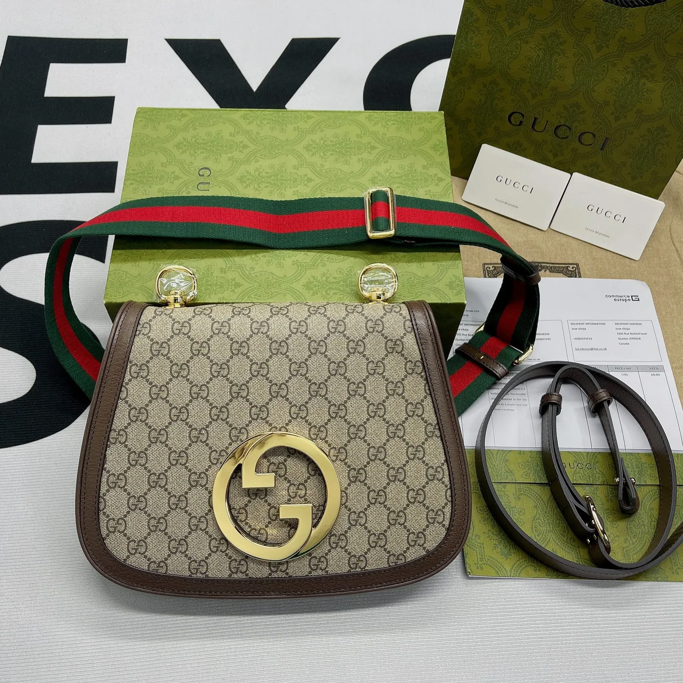 Gucci Blondie Medium Shoulder Bag / Beige/ Ebony GG Supreme Canvas Gold Hardware