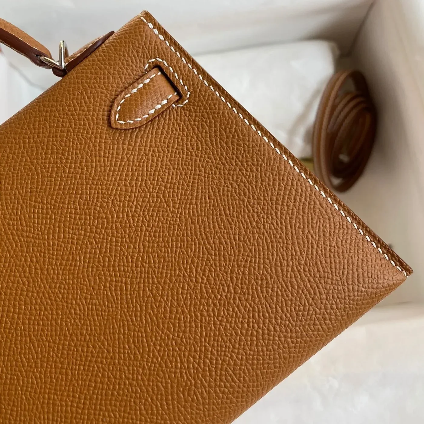 Hermes Kelly Mini Top Handle Bag in Brown Epsom Palladium Hardware
