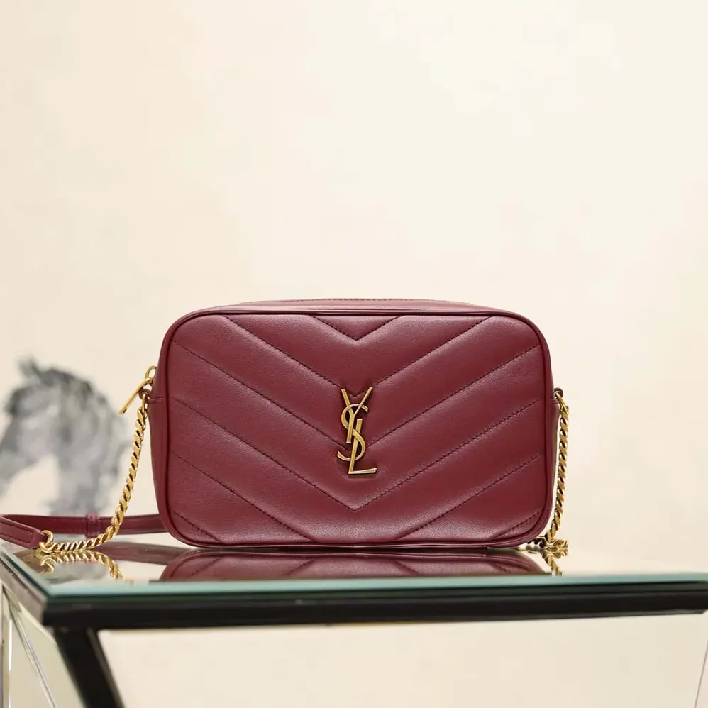 Saint Laurent YSL Loulou Camera Bag In Matelassé Lambskin for Women in Rouge Cabernet Saint Laurent YSL Loulou Camera Bag In Matelassé Lambskin for Women in Rouge Cabernet