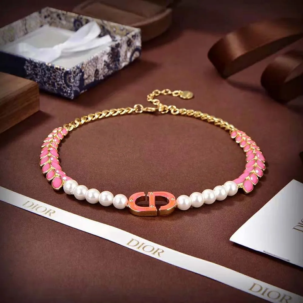 Dior 30 Montaigne Necklace Gold-Finish Metal with White Resin Pearls for Women
