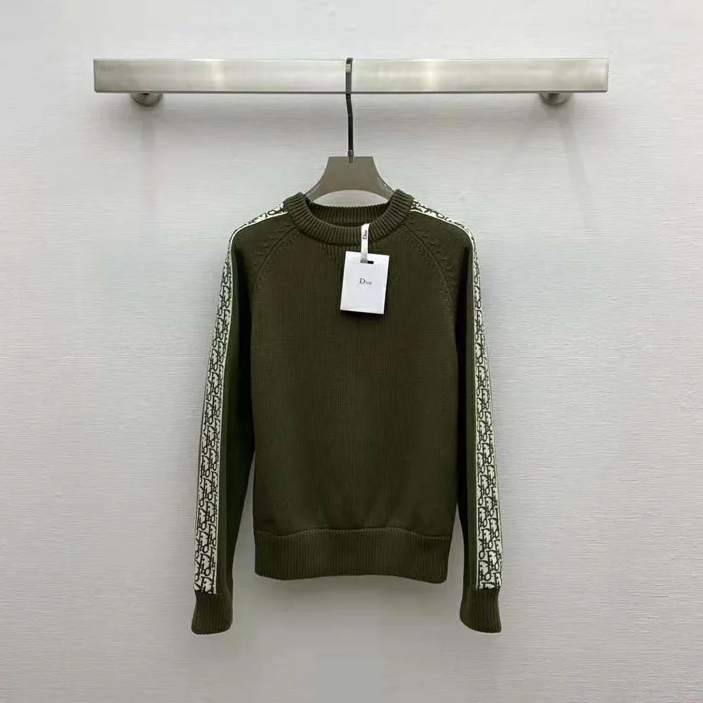 Dior Sweater with Dior Oblique Inserts Khaki Cotton Jersey for Men