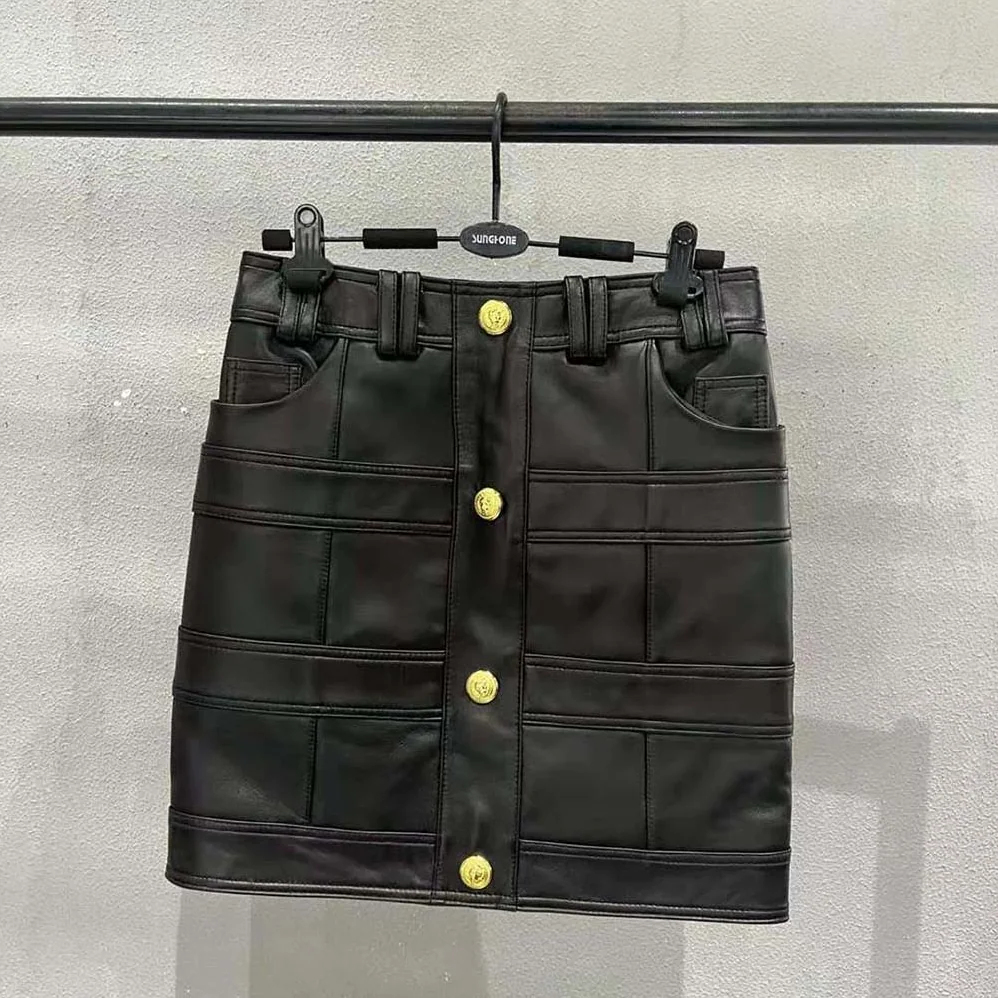 Balmain High-Waisted Leather Skirt in Lambskin for Women in Black Balmain High-Waisted Leather Skirt in Lambskin for Women in Black