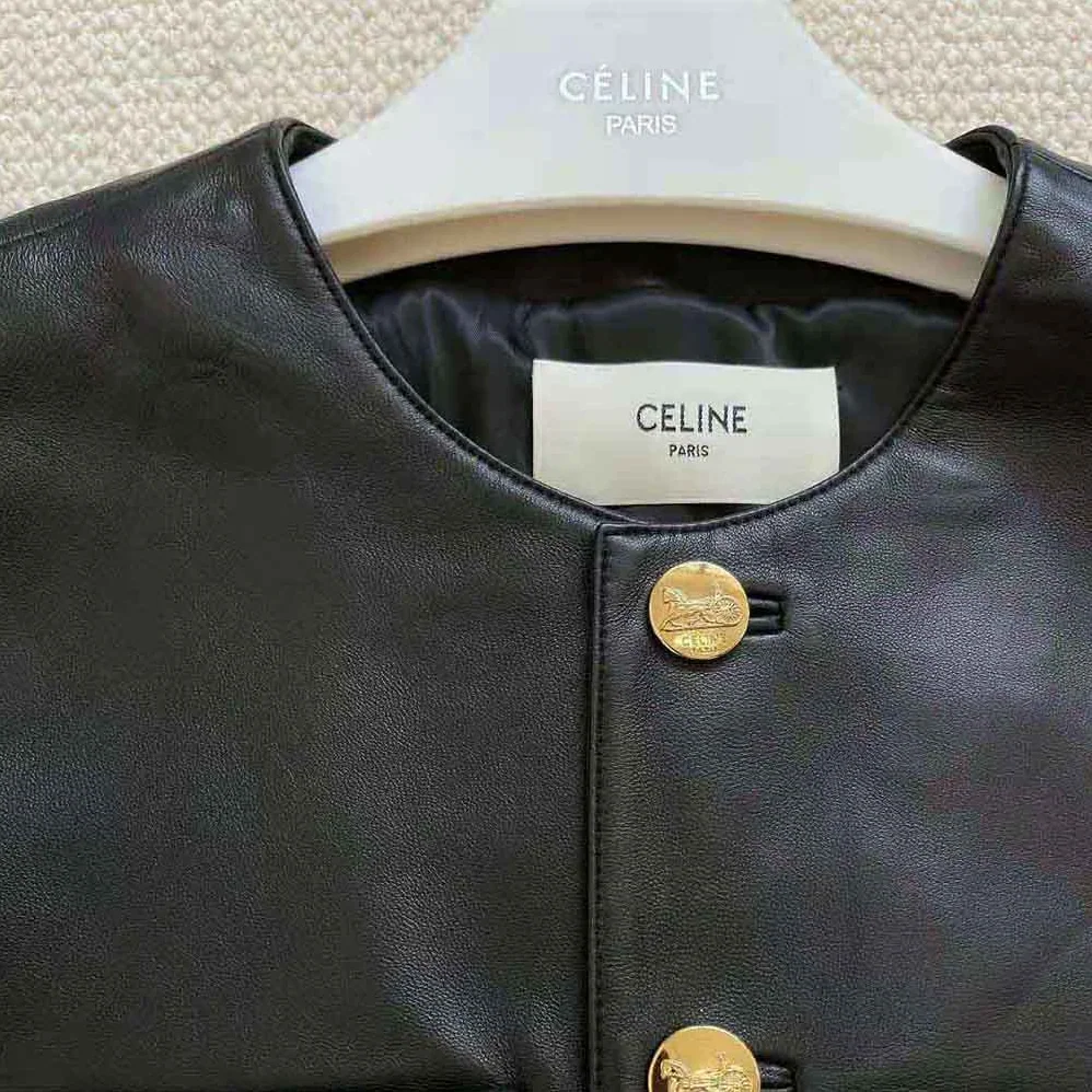 Celine Chasseur Jacket in Lambskin Leather for Women in Black
