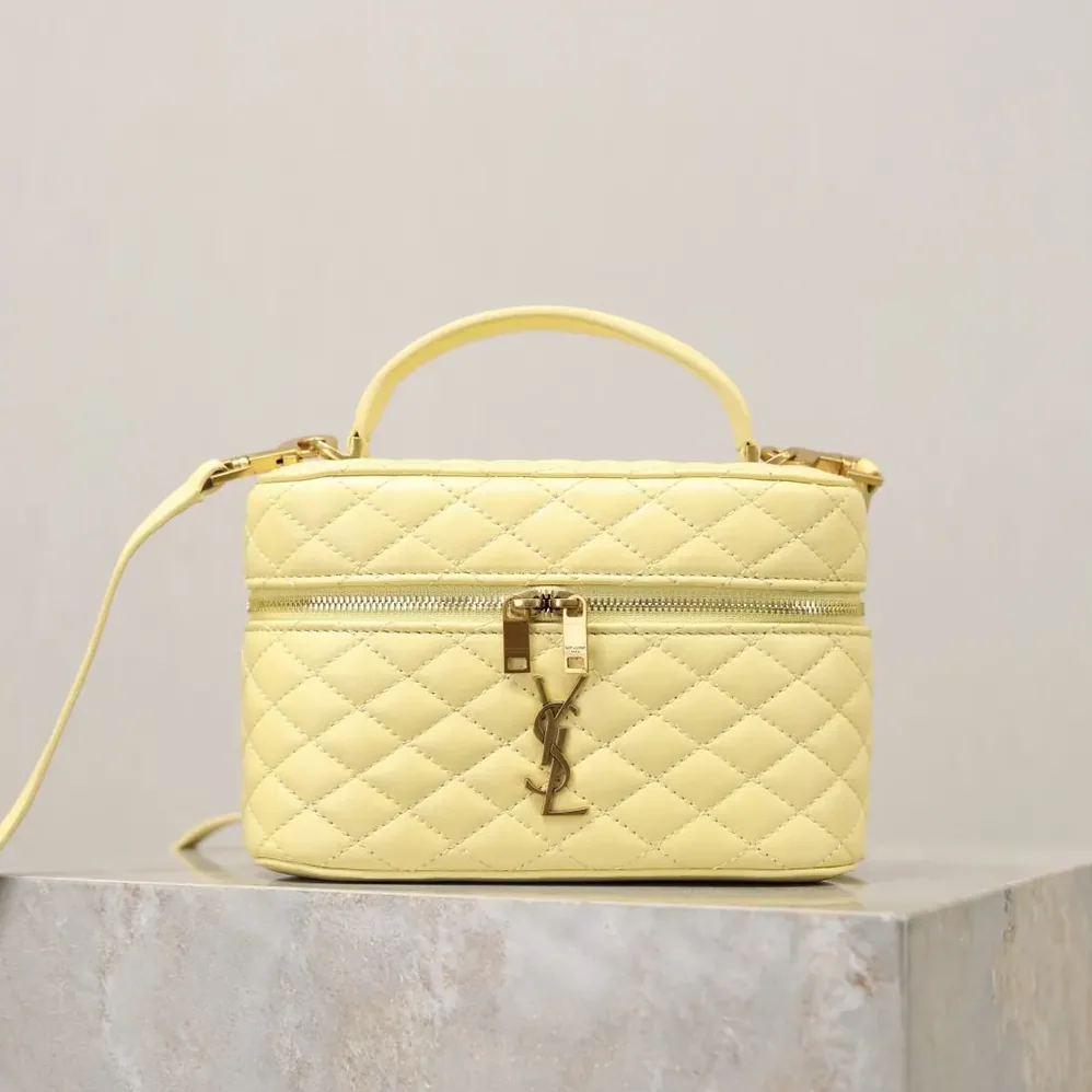 Saint Laurent YSL Gaby Vanity Bag In Lambskin for Women in Yellow Saint Laurent YSL Gaby Vanity Bag In Lambskin for Women in Yellow