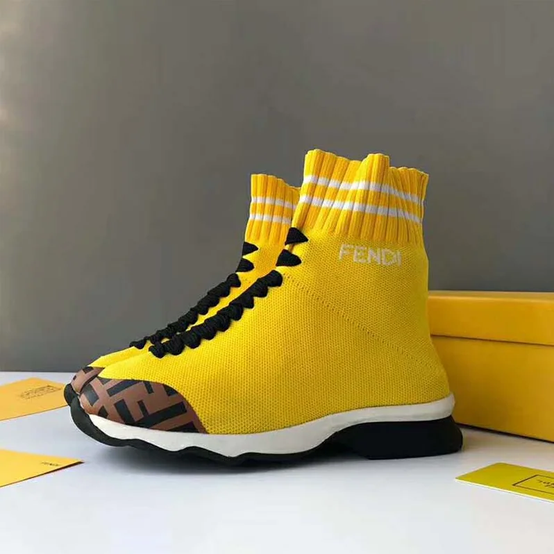 Fendi Shoes Pale Fabric Sneaker Boots for Women in Yellow