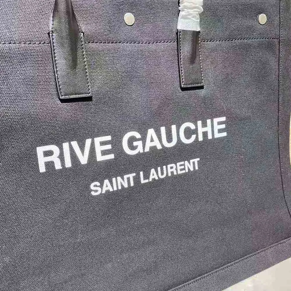 Saint Laurent YSL Rive Gauche Tote Bag in Linen and Leather for Women Saint Laurent YSL Rive Gauche Tote Bag in Linen and Leather for Women