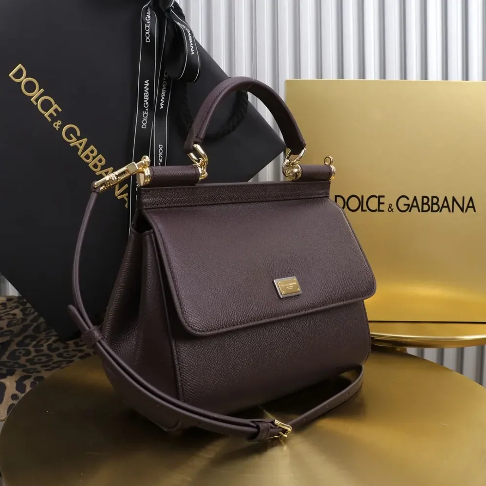 Dolce Gabbana D&G Small Sicily Handbag in Dauphine Calfskin for Women in Burgundy Dolce Gabbana D&G Small Sicily Handbag in Dauphine Calfskin for Women in Burgundy