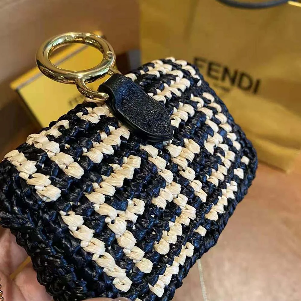 Fendi Nano Baguette Charm Black Raffia Charm for Women Fendi Nano Baguette Charm Black Raffia Charm for Women