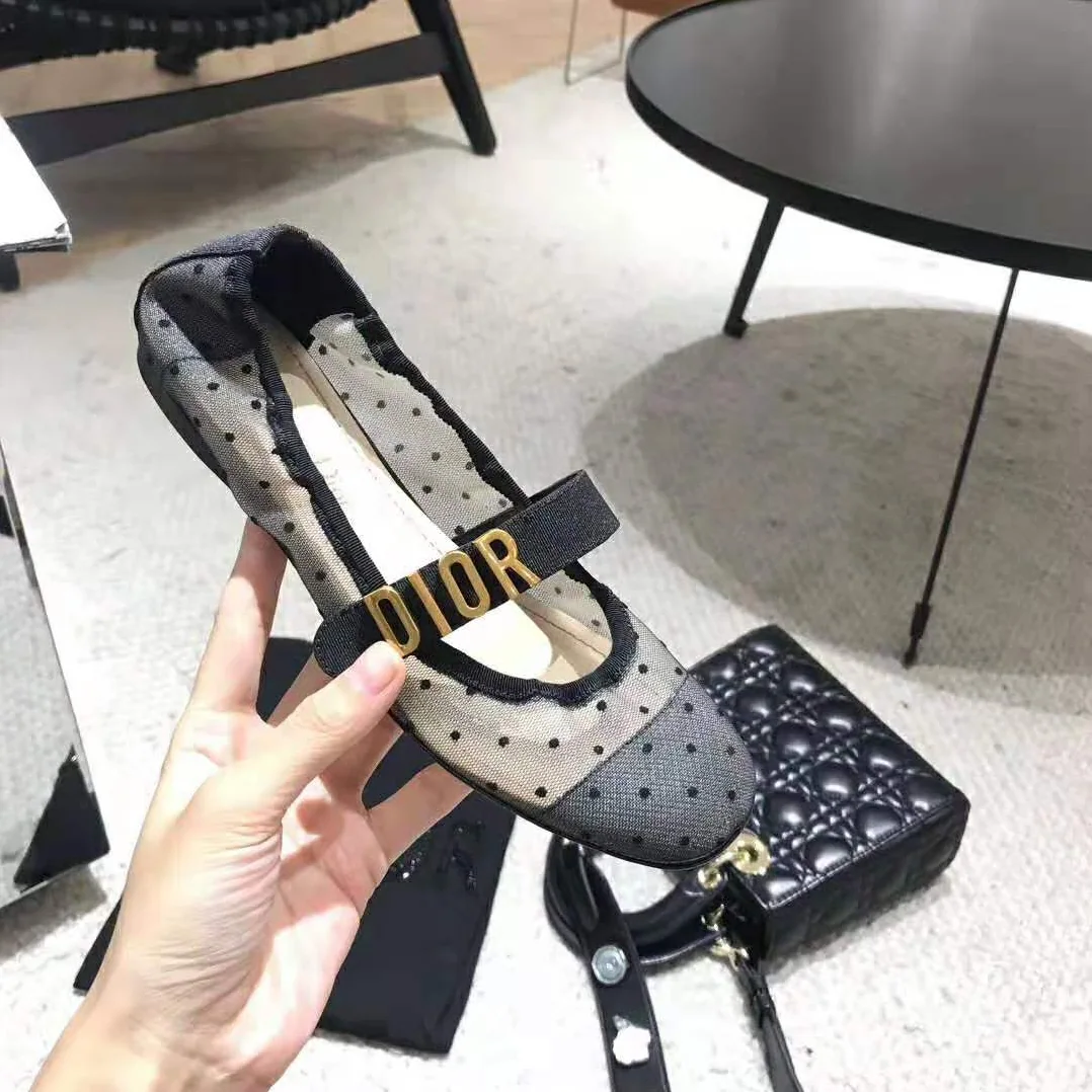 Dior Dior Baby-D Ballet Pump in Black Dotted Swiss 3 cm Heel for Women Dior Dior Baby-D Ballet Pump in Black Dotted Swiss 3 cm Heel for Women