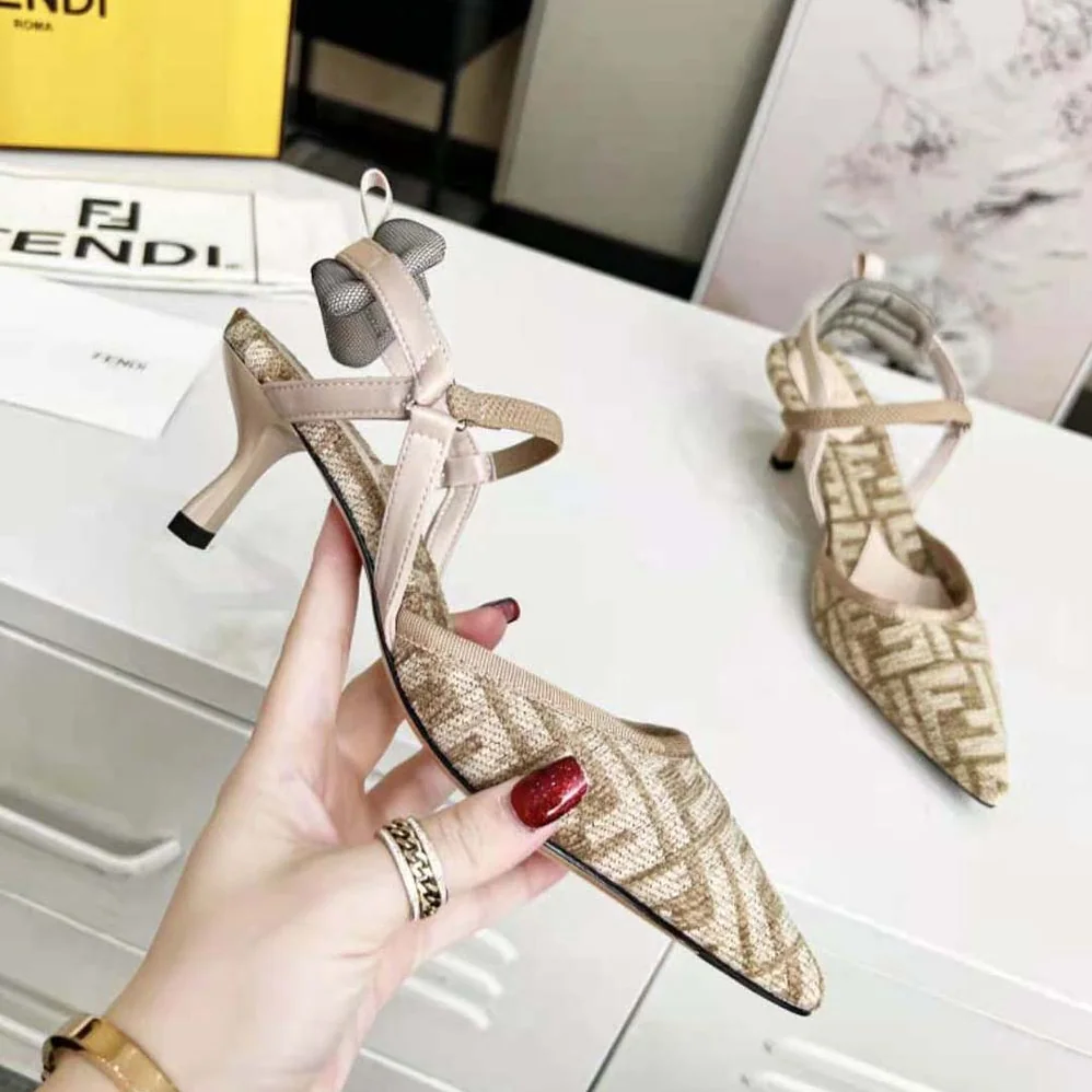 Fendi Colibrì Lite Medium-Heel Beige FF Chenille Slingbacks for Women Fendi Colibrì Lite Medium-Heel Beige FF Chenille Slingbacks for Women