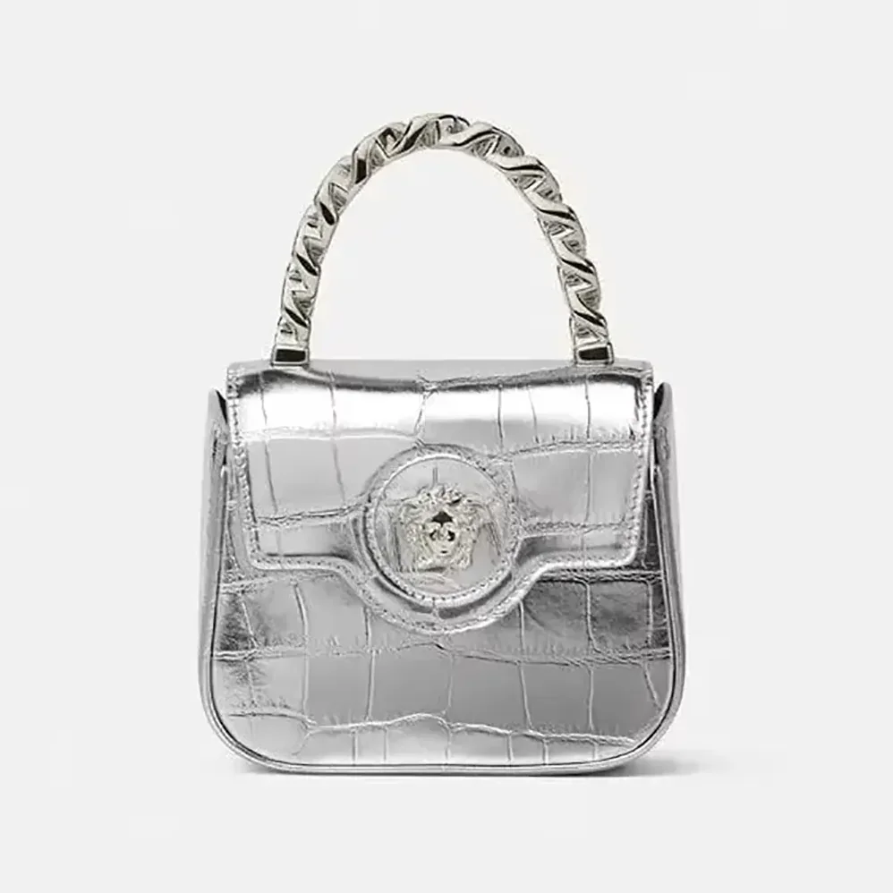 Versace La Medusa Metallic Mini Bag for Women in Silver Versace La Medusa Metallic Mini Bag for Women in Silver