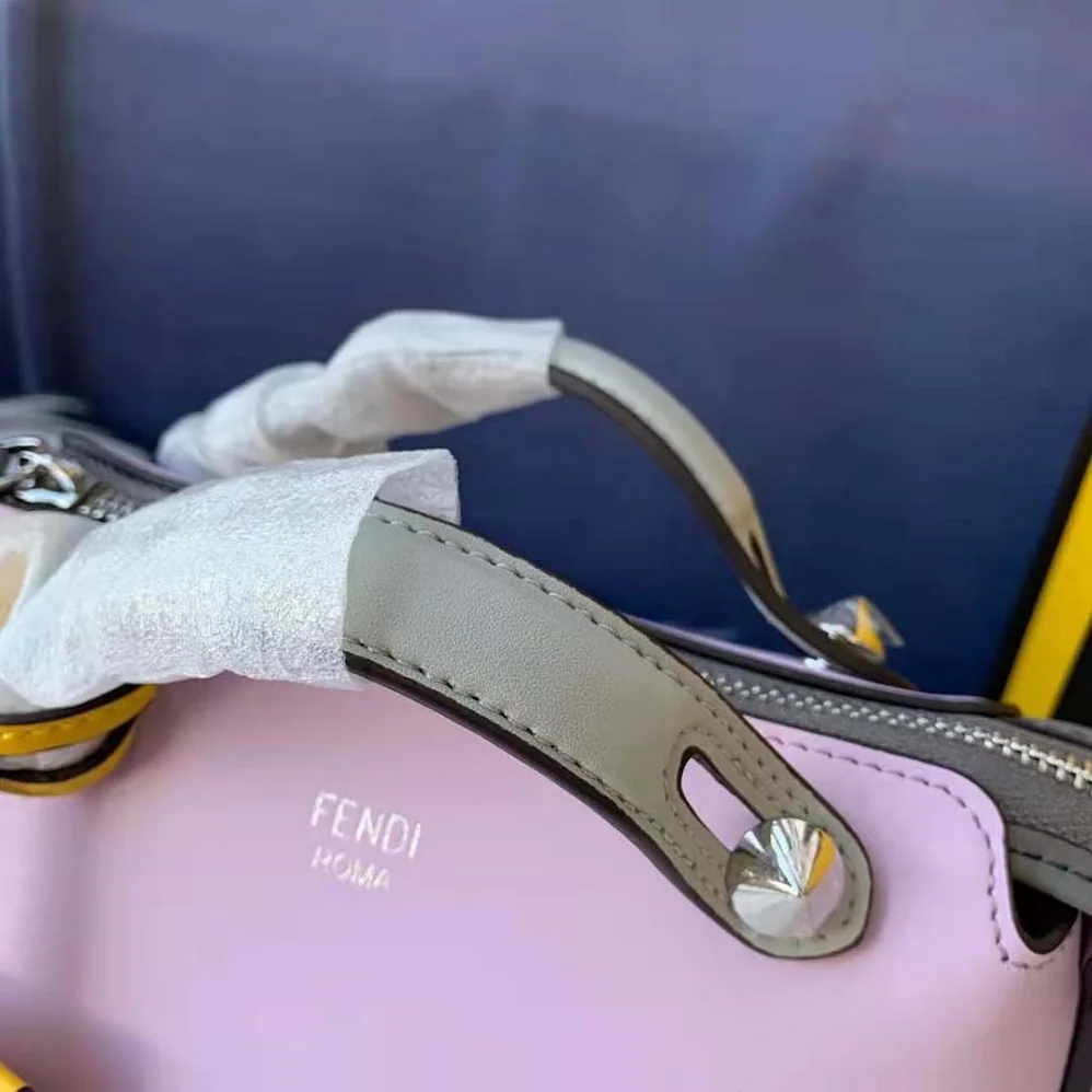 Fendi by the way Mini Multicolor Leather Boston Bag for Women in Pink