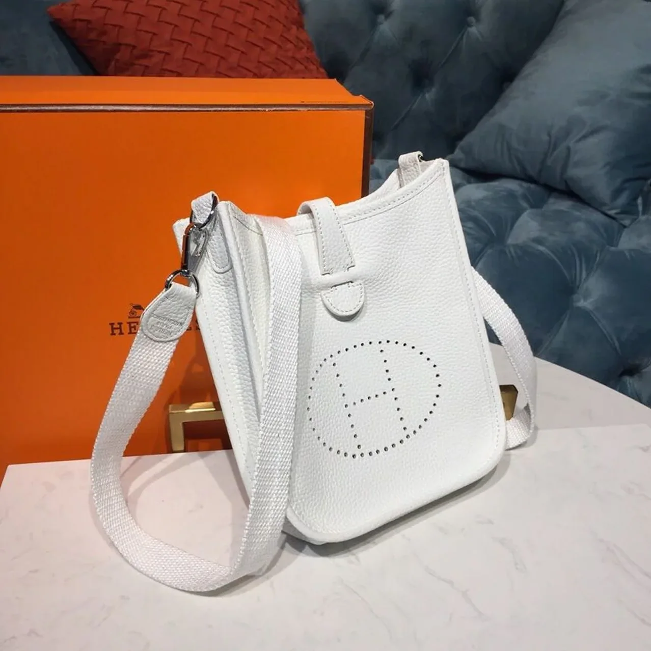 Hermes Evelyne II TPM Bag White Silver Toned Hardware /