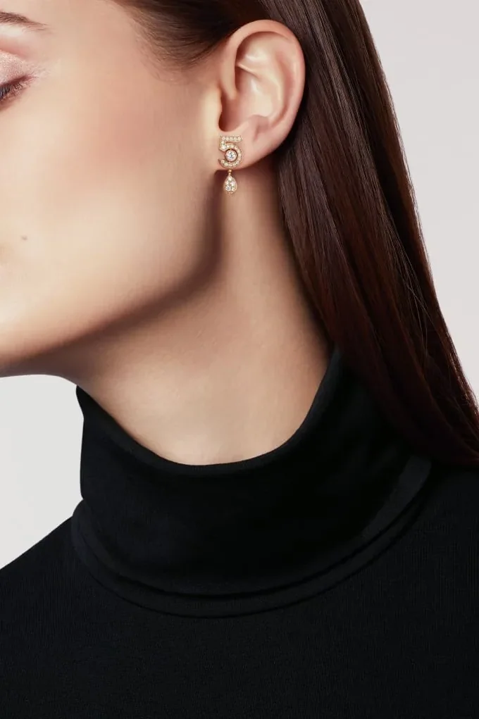 Chanel Eternal N°5 Transformable Earrings Beige Gold Chanel Eternal N°5 Transformable Earrings Beige Gold