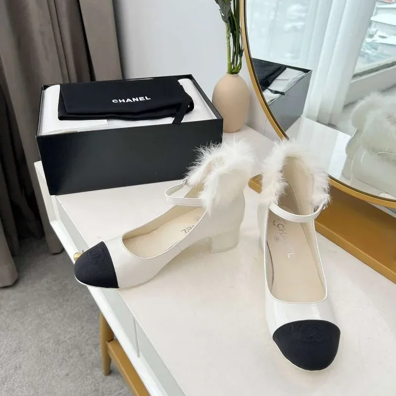 Chanel Milan Rabbit Fur High Heels White