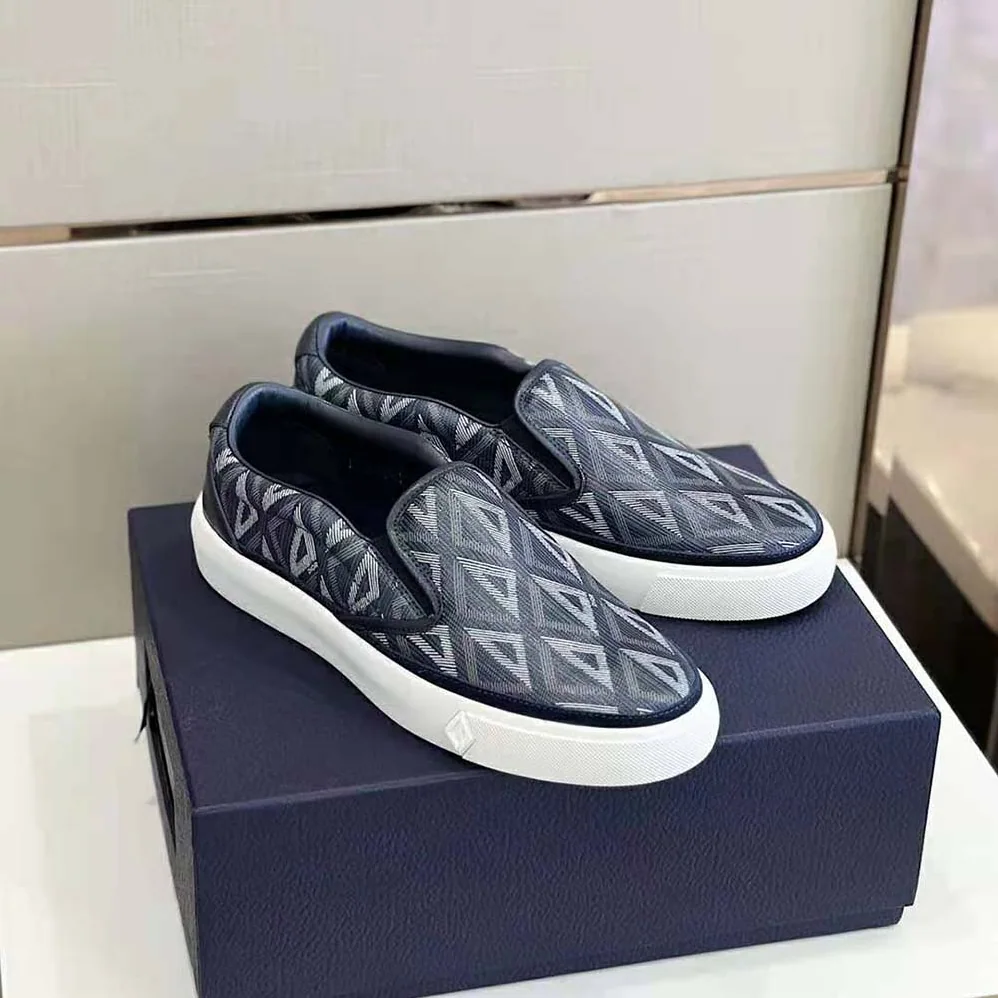 Dior B101 Slip-on Sneaker Navy Blue CD Diamond Canvas and Smooth Calfskin for Men