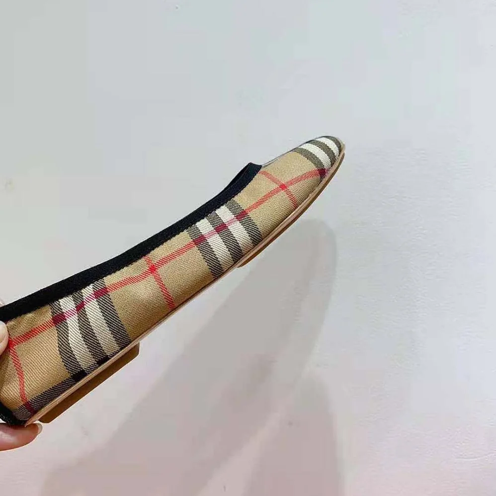Burberry Logo Detail Vintage Check Cotton Ballerinas for Women in Brown Burberry Logo Detail Vintage Check Cotton Ballerinas for Women in Brown