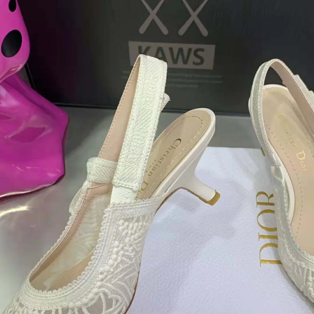 Dior J Sdior Slingback Pump White Macramé Embroidered Cotton for Women