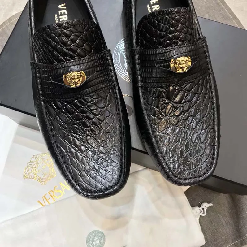 Versace Imola Leather Moccasins Shoes Black for Men Versace Imola Leather Moccasins Shoes Black for Men