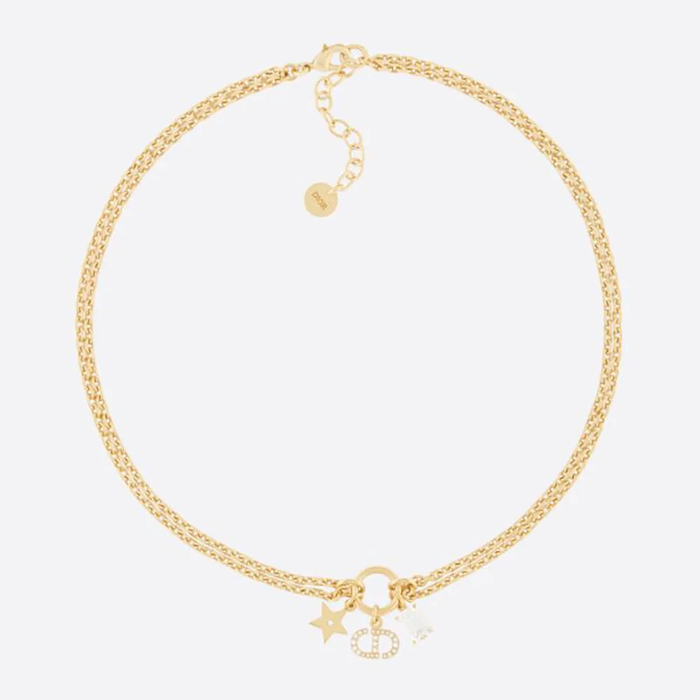 Dior Petit CD Necklace Gold-Finish Metal and White Crystals for Women