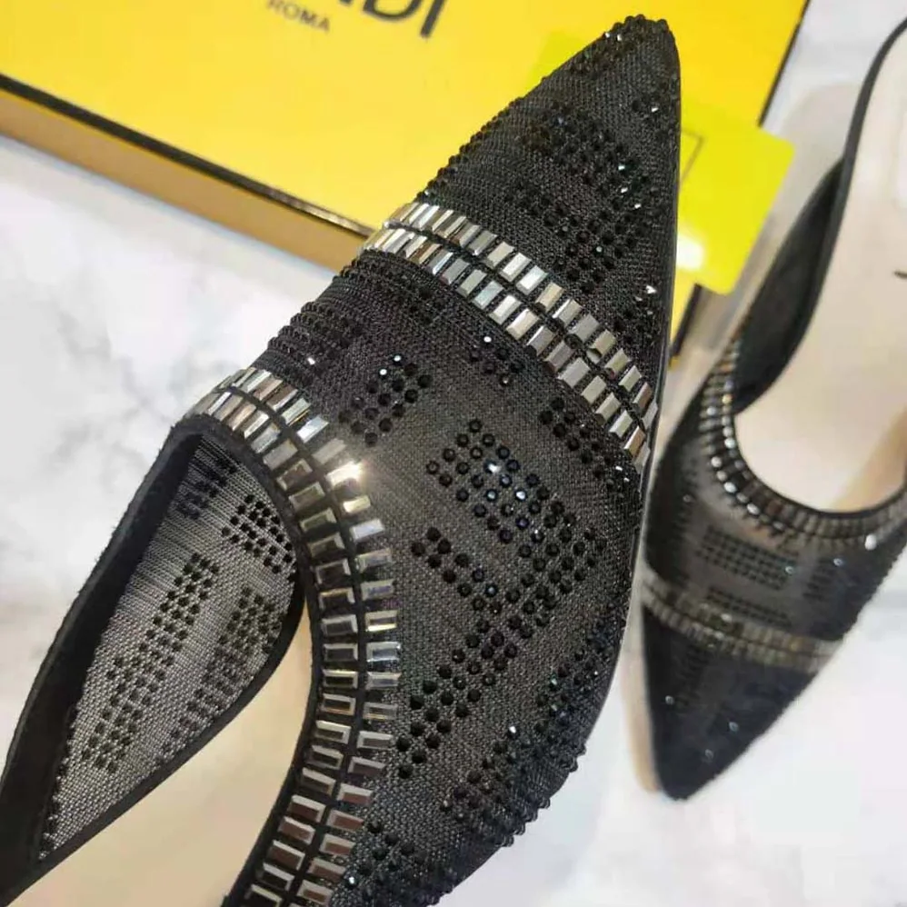 Fendi Colibri Sabots in Mesh and Black Leather for Women Fendi Colibri Sabots in Mesh and Black Leather for Women