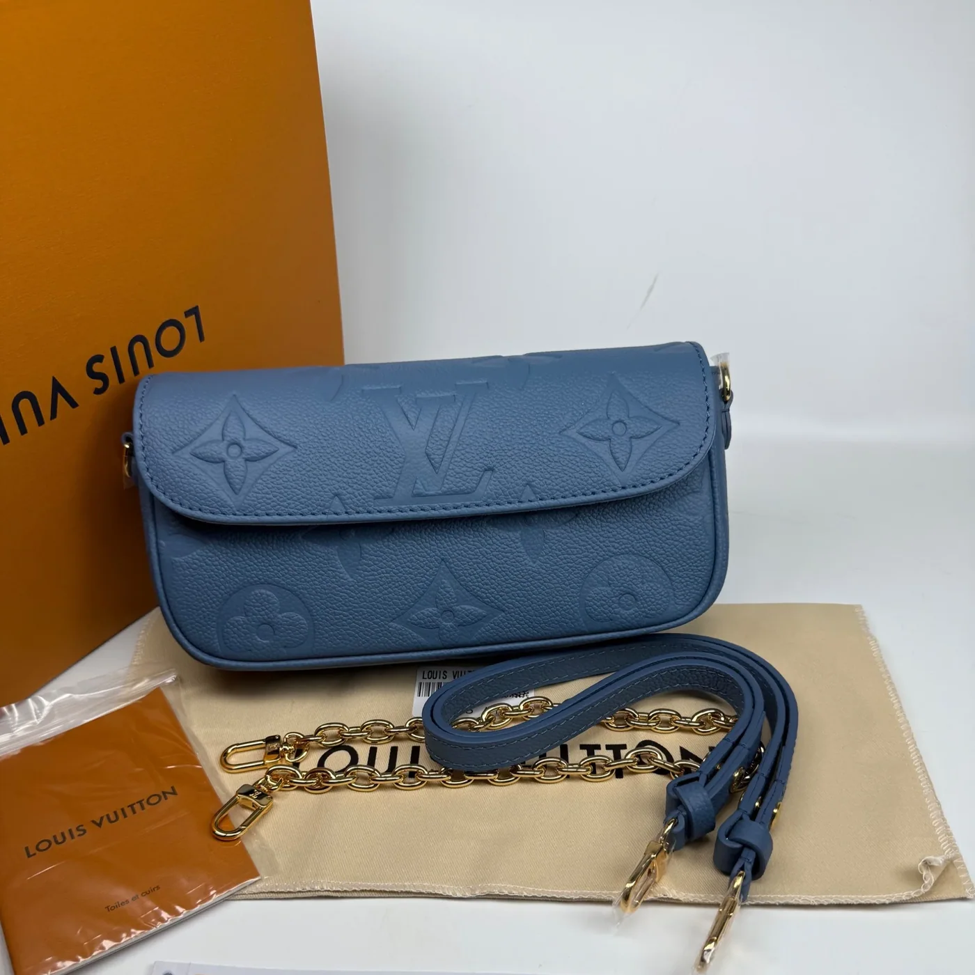 Louis Vuitton Wallet On Chain Ivy Shoulder Bag in Blue Gold Hardware