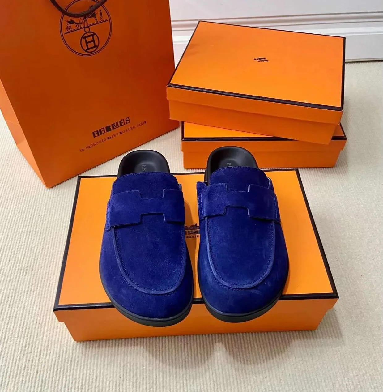 Hermes Go Mule Navy Blue