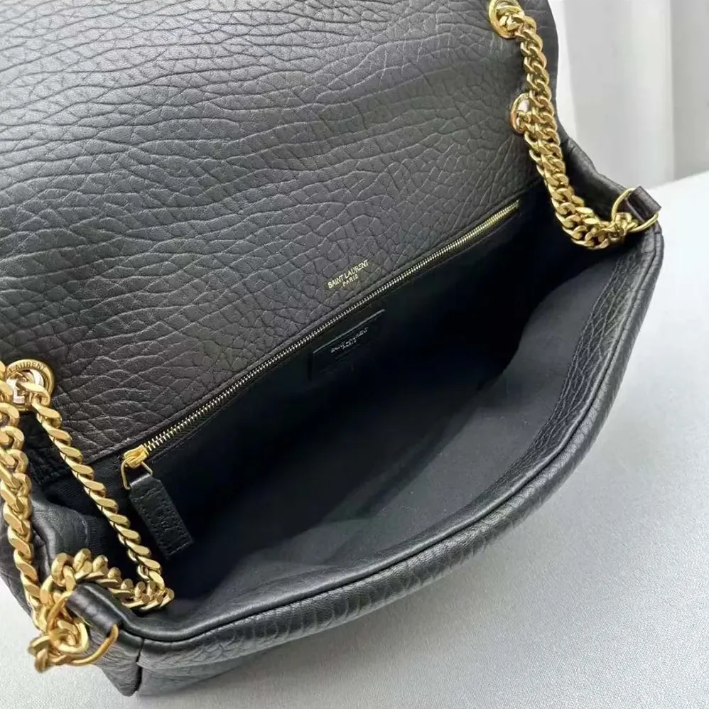 Saint Laurent YSL Calypso Large in Plunged Lambskin for Women in Black Saint Laurent YSL Calypso Large in Plunged Lambskin for Women in Black