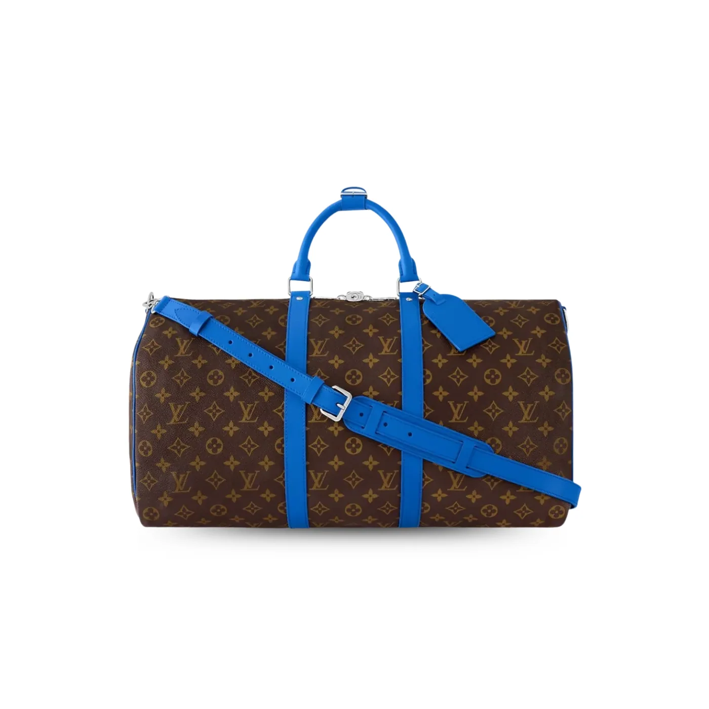 Louis Vuitton Keepall Bandouliere 50 Travel Bag in Brown/ Blue Silver Hardware Louis Vuitton Keepall Bandouliere 50 Travel Bag in Brown/ Blue Silver Hardware