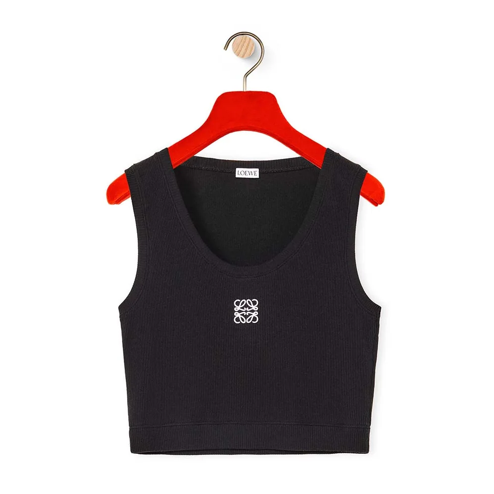 Loewe Cropped Anagram Tank Top in Cotton for Women in Black Loewe Cropped Anagram Tank Top in Cotton for Women in Black