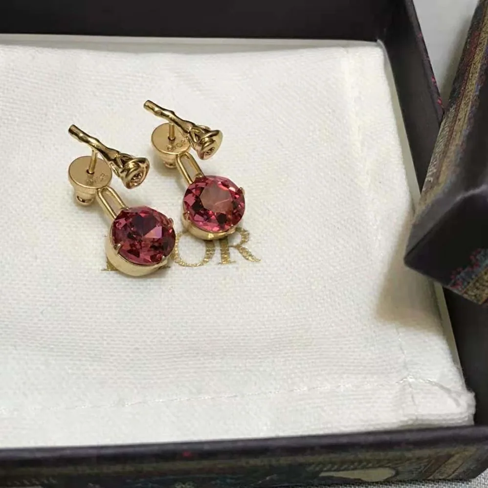 Dior Dream Earrings Gold-Finish Metal and Pink Crystals for Women Dior Dream Earrings Gold-Finish Metal and Pink Crystals for Women