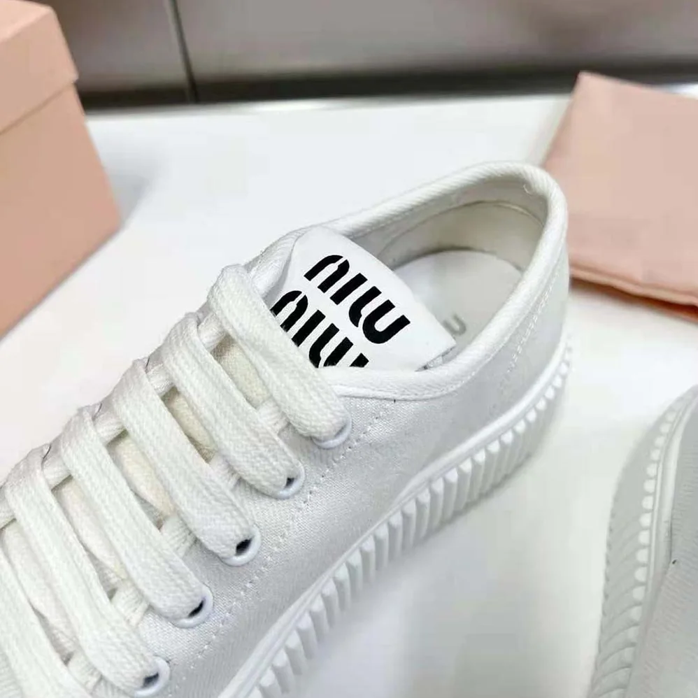 Miu Miu Denim Sneakers EVA Sole with Logo for Women in White