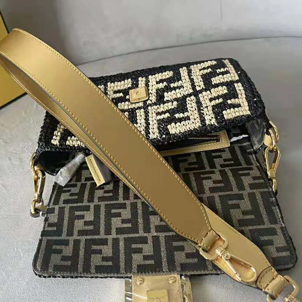Fendi Baguette Black Raffia Back with Crocheted FF for Women Fendi Baguette Black Raffia Back with Crocheted FF for Women