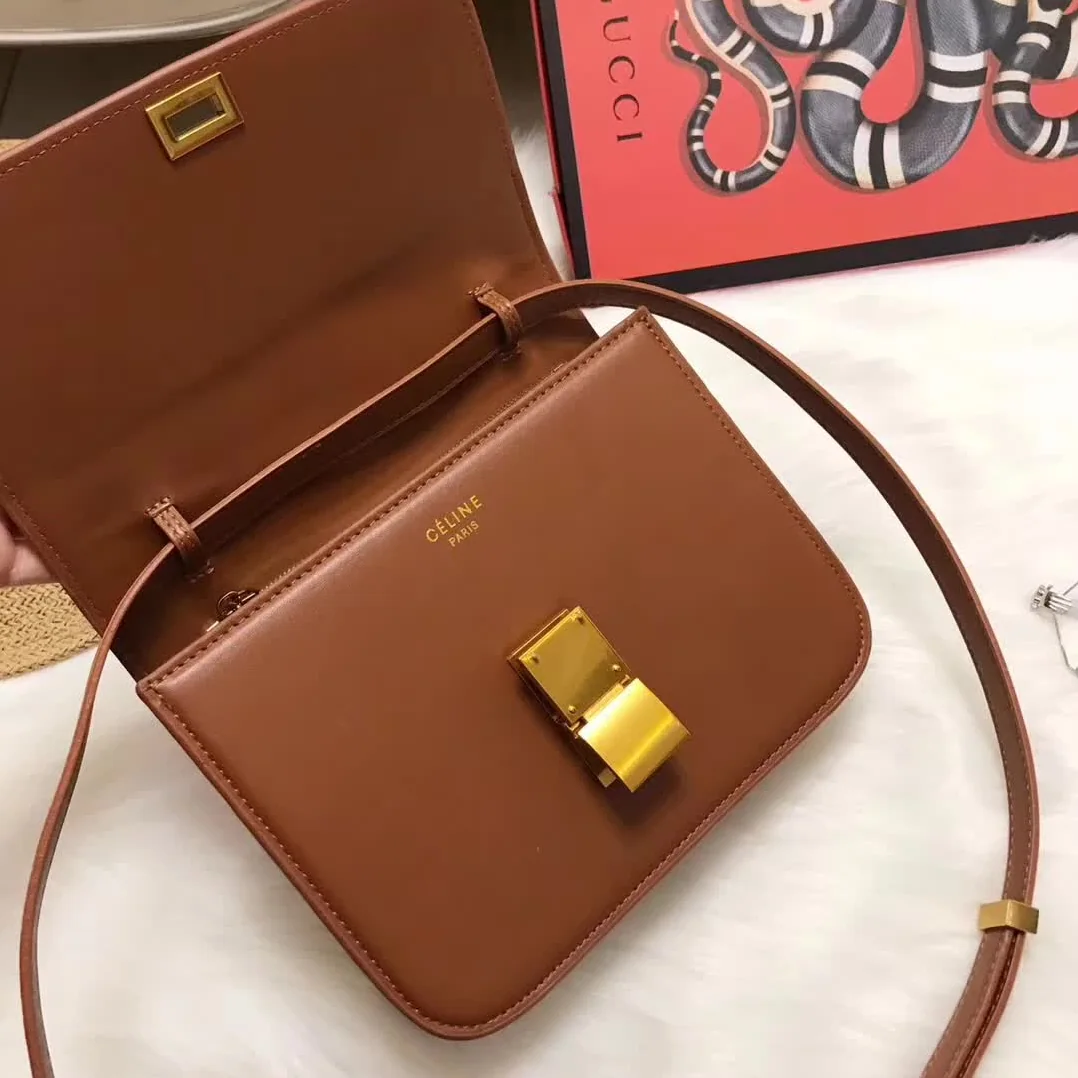 Celine Medium Classic Bag in Box Calfskin Leather in Brown Celine Medium Classic Bag in Box Calfskin Leather in Brown