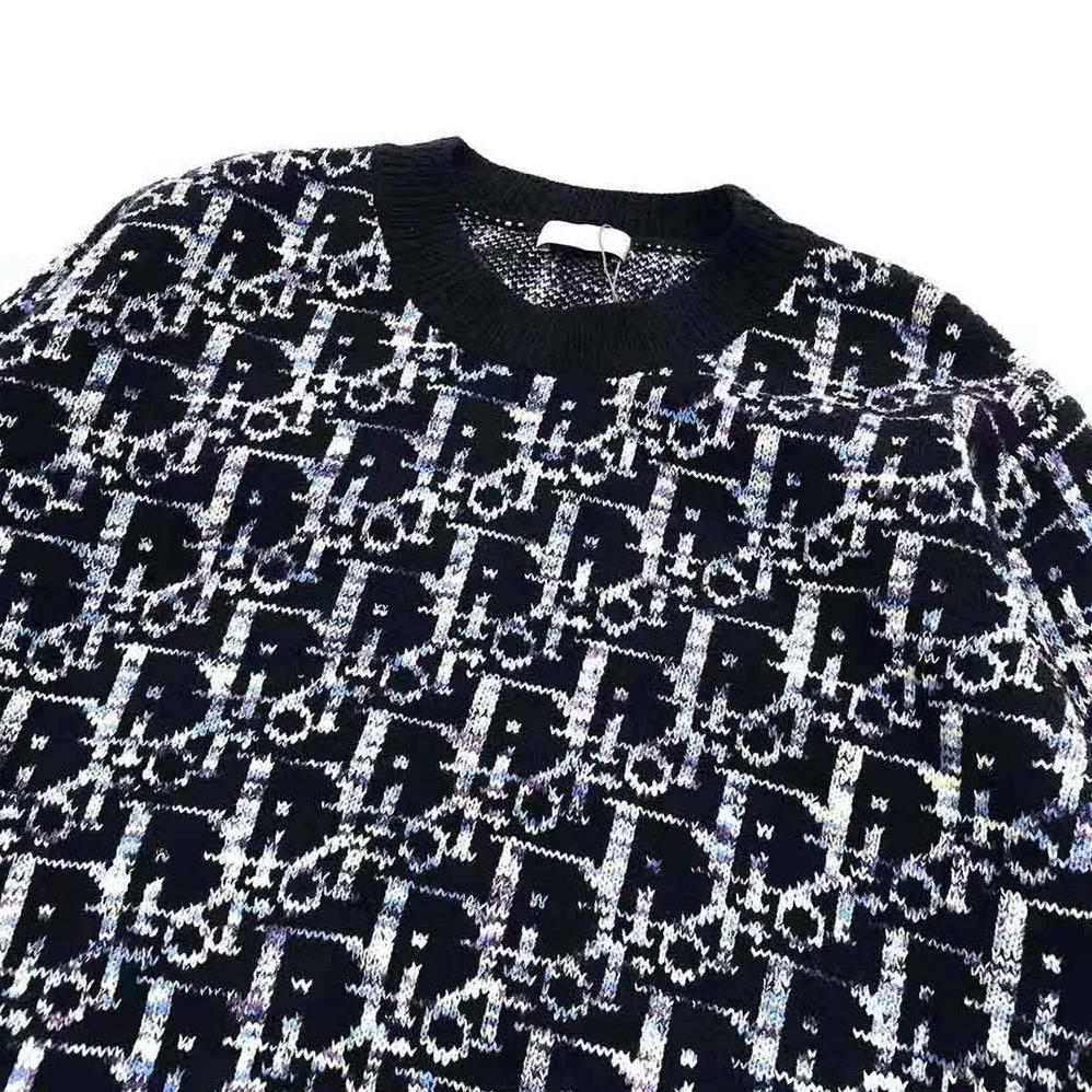 Dior Oblique Sweater Navy Blue Wool Jacquard for Men