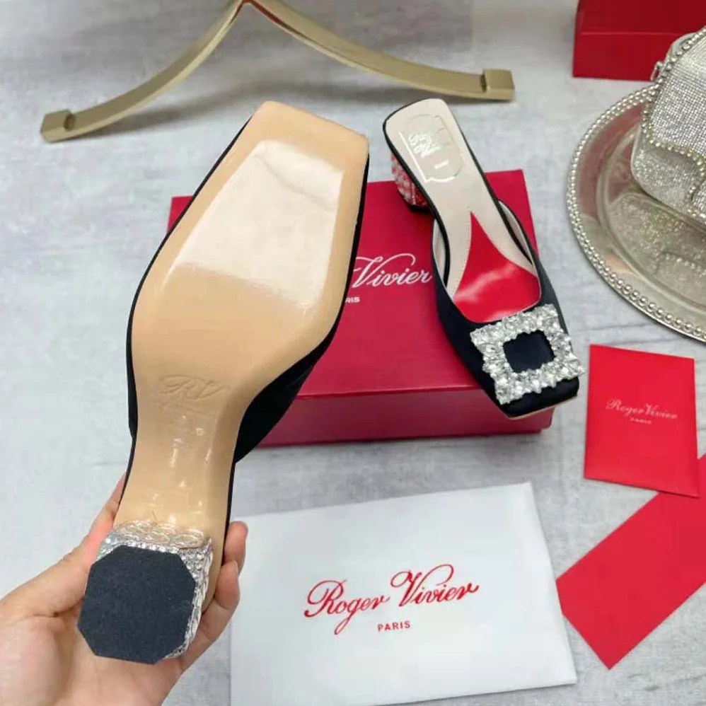 Roger Vivier Mules Rhinestone Buckle in Satin for Women Roger Vivier Mules Rhinestone Buckle in Satin for Women