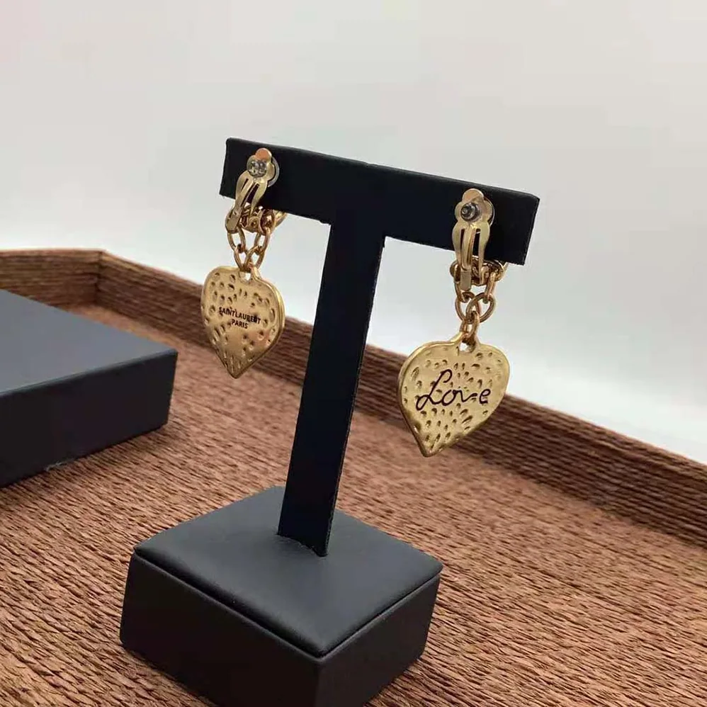 Saint Laurent YSL Love Heart Pendant Earrings in Metal for Women