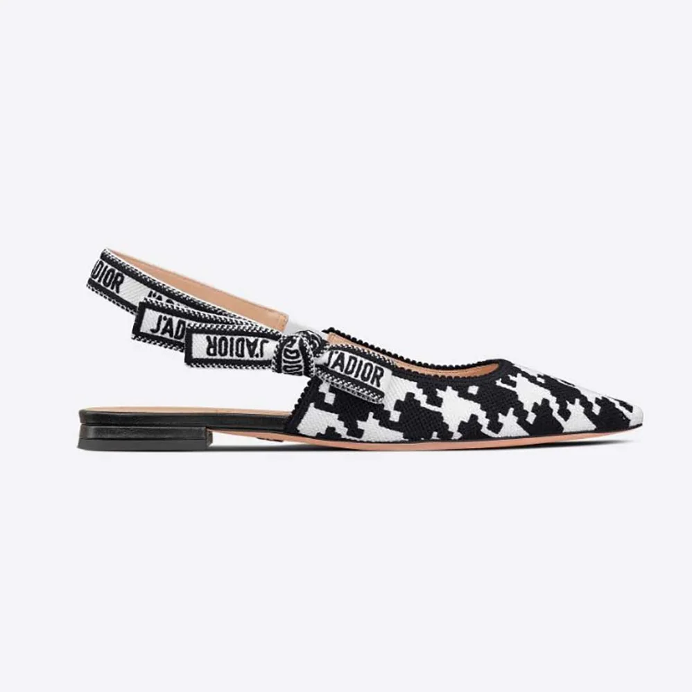 Dior J'Adior Slingback Ballerina Flat Black and White Cotton Embroidery for Women
