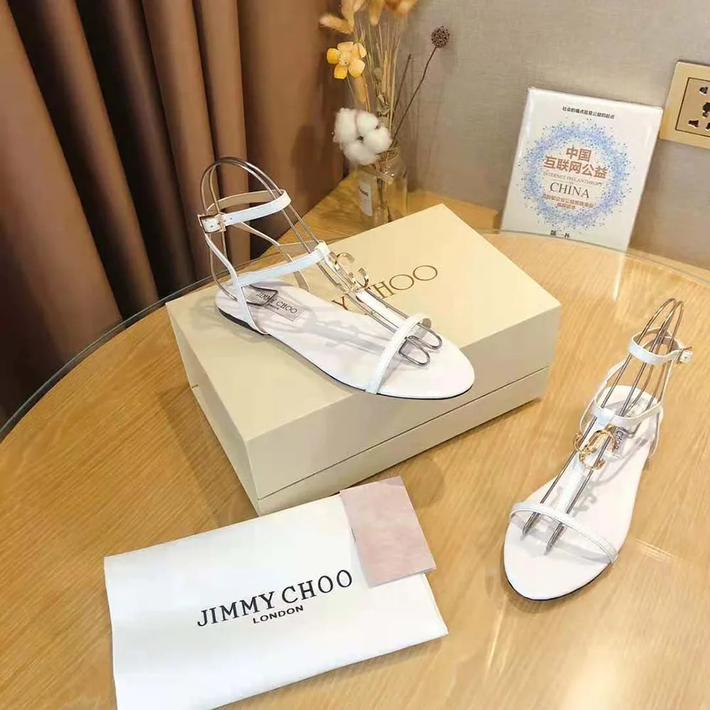 Jimmy Choo Alodie Flat Latte Nappa and Patent Leather Flat Sandals for Women