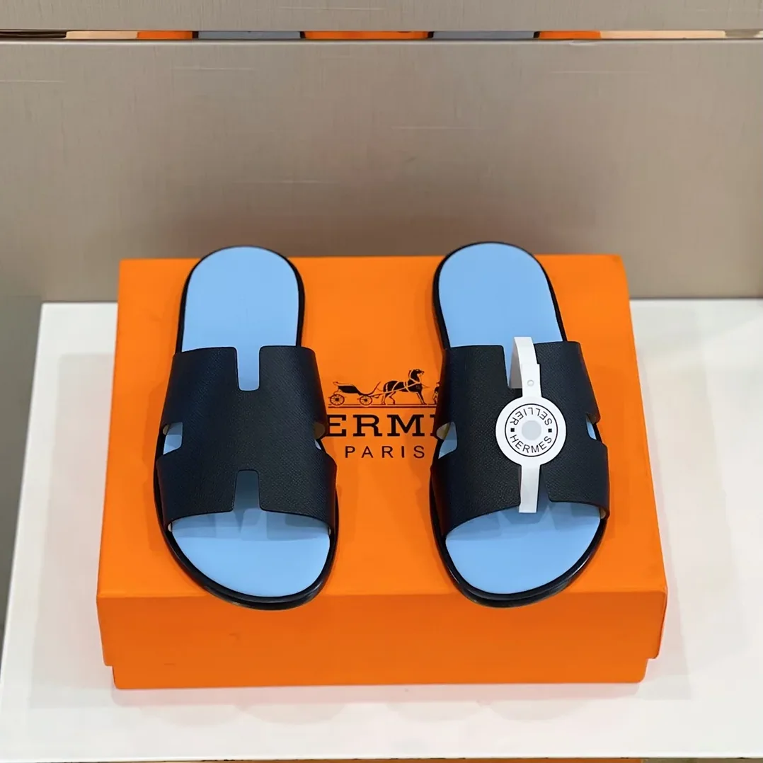 Hermes Izmir Sandals Black in Light Blue