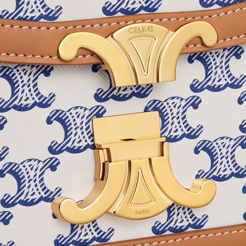 Teen Triomphe Bag In Triomphe Canvas And Calfskin Blue .07BL Teen Triomphe Bag In Triomphe Canvas And Calfskin Blue .07BL