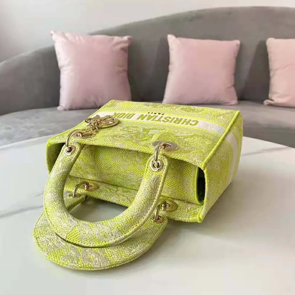 Dior Medium Lady D-lite Bag Lime Toile de Jouy Reverse Embroidery for Women
