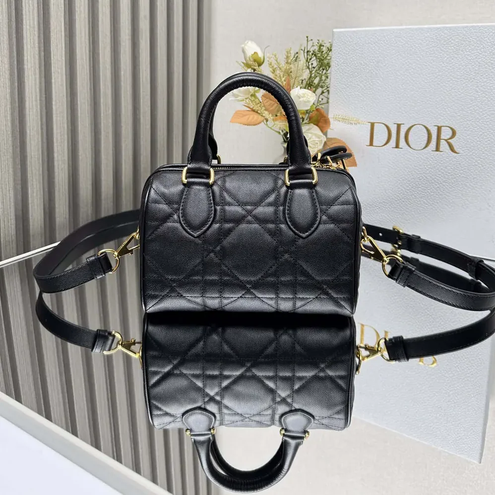 Dior Dior Groove 20 Bag Black Macrocannage Calfskin for Women