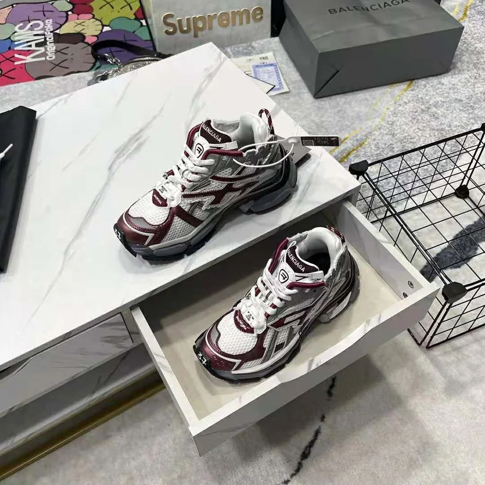 Balenciaga Runner Sneaker in Burgundy Mesh and Nylon for Women