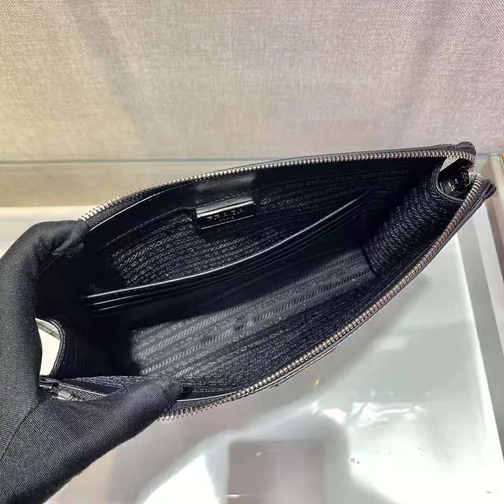 Prada Brushed Leather Pouch for Men in Black Prada Brushed Leather Pouch for Men in Black